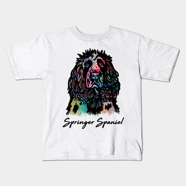 Springer Spaniel Dog - Tie Dye Color Kids T-Shirt by Pam069